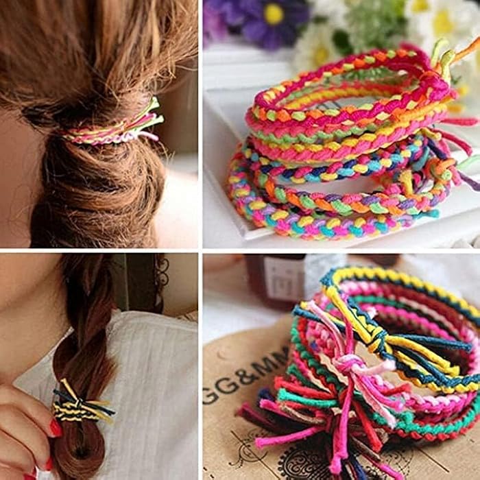 Elastic Hair Ties 6Pcs Hair Braided Scrunchies Stretch Bands No Crease Rope Ponytail Holder Hair Accessories for Girls Women(Multicolor) - Image 3